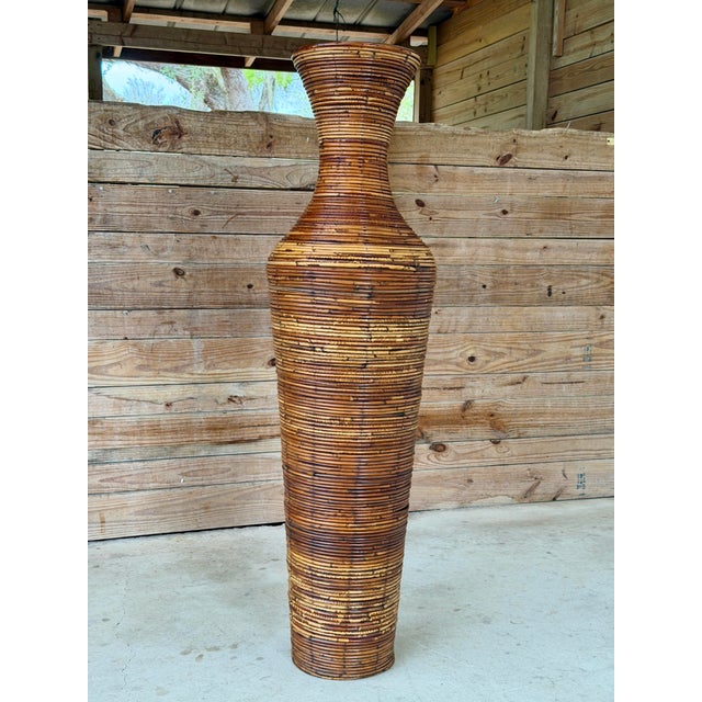 Contemporary Monumental Vintage Boho Sculptural Rattan Floor Vase – 51” Organic Modern Vessel For Sale - Image 3 of 11