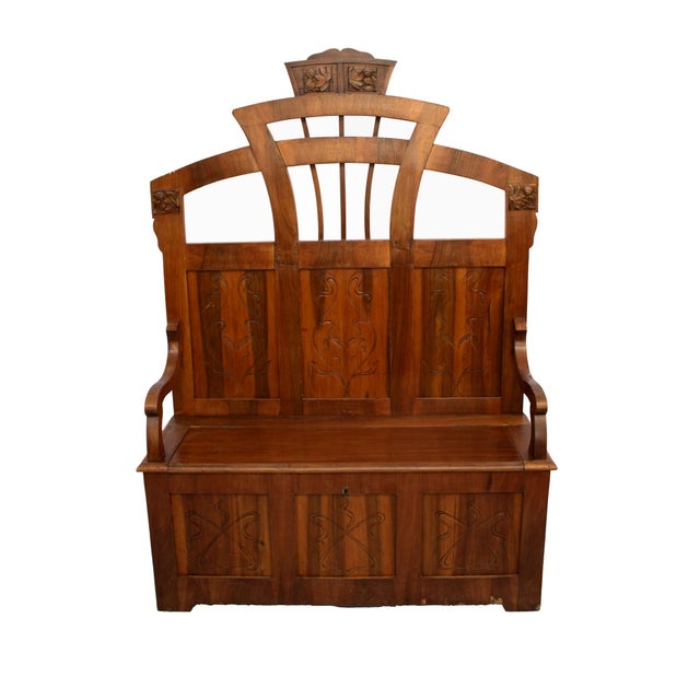 Antique Art Nouveau Cherry Wood Entrance Chest, 1900s For Sale - Image 12 of 12