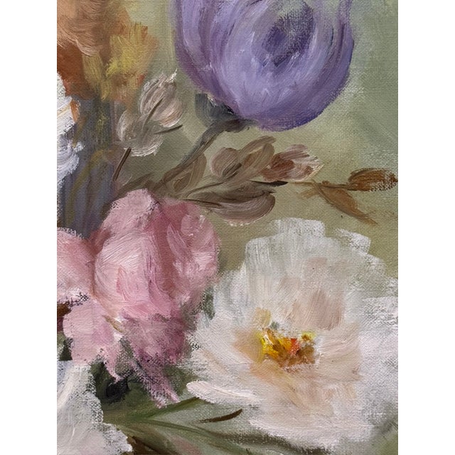 Realism Large 49" Mid-Century Modern Floral Still Life Oil Painting by Ilona Wellman For Sale - Image 3 of 12
