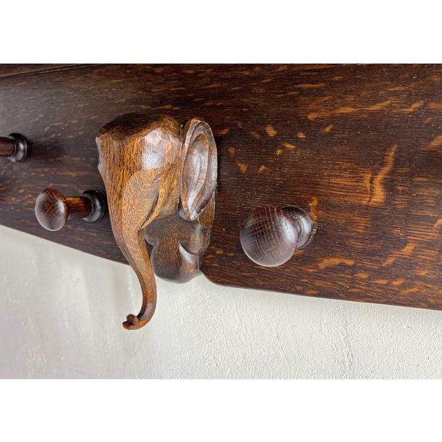 Dark Wood Wall Mounted Coat Rack with Carved Elephant Head, 1970s For Sale - Image 10 of 12