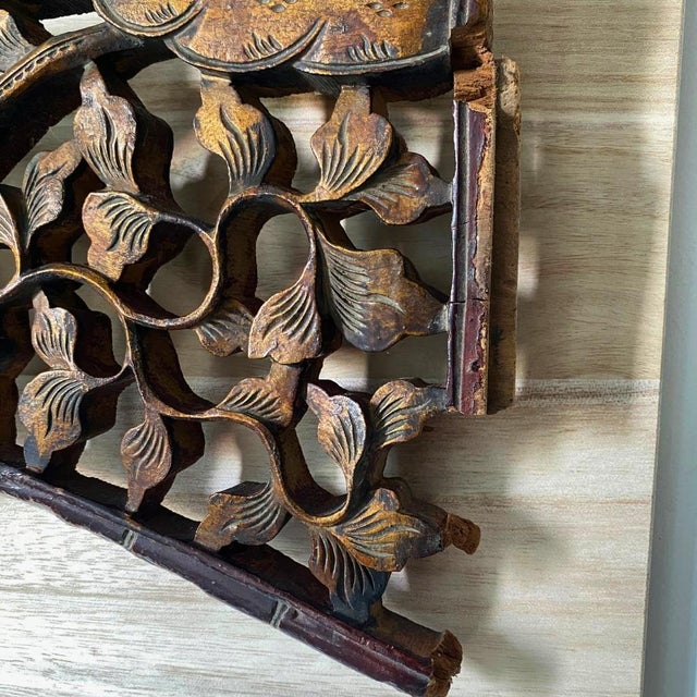 Brass Chinoiserie Wall Art —c.1890 Antique Chinese Gilded Curved Arch Spandrel，Pair For Sale - Image 8 of 12