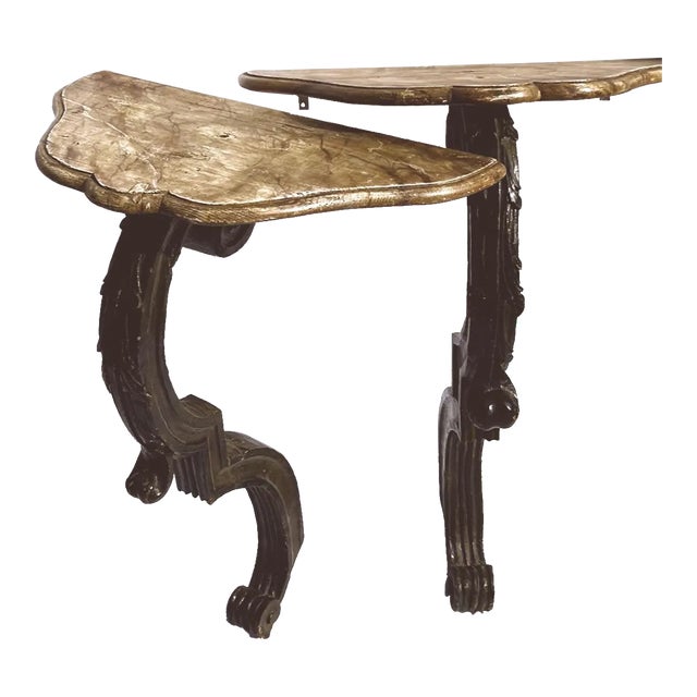 Pair Italian Carved & Painted Consoles For Sale