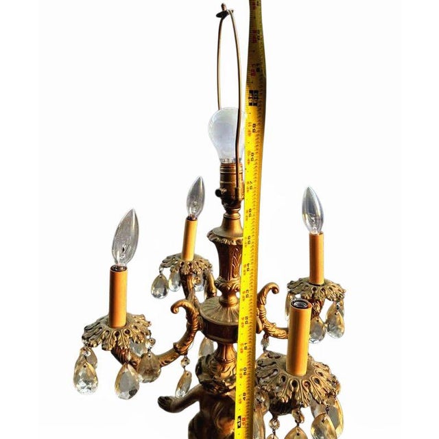 Metal Rare Vintage Hollywood Regency Figural Cherub Candelabra Floor Lamp With Integrated Marble Table Available Now at Vintage Royale Usa. For Sale - Image 7 of 7