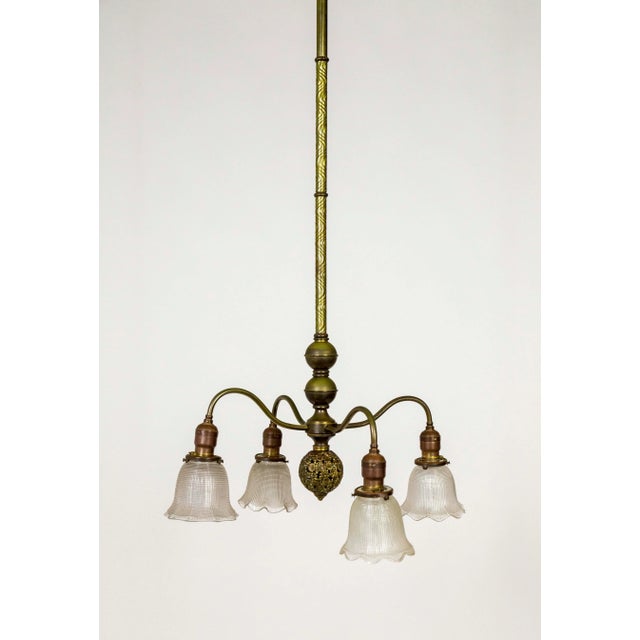 Victorian Brass Chandelier With Floral Ball & Bellflower Glass Shades For Sale - Image 13 of 13