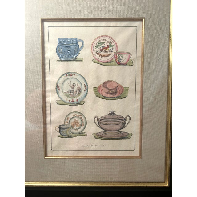Paper 1990s Vintage Italian China Patterns Print – Hand-Colored With Gold Accents For Sale - Image 7 of 9