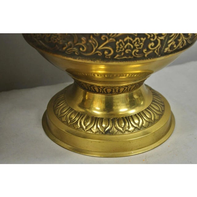 Vintage Brass Chinese Jardinière Elephant Handle Oriental Table Lamps - A Pair For Sale - Image 10 of 12