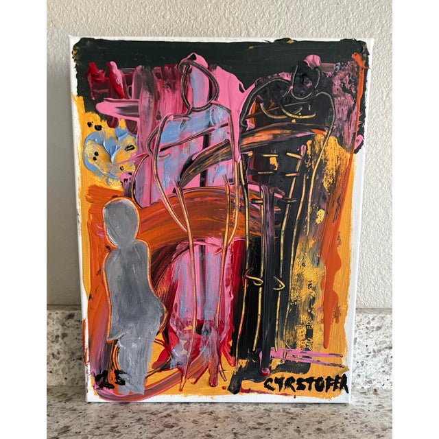Colorful Abstract Painting on Canvas by Artist Christopher Shoemaker, Signed 14” X 11” For Sale - Image 11 of 11