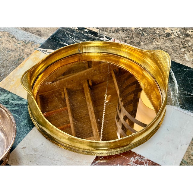 1970s Italian Oval Brass Tray With Mirror, Italy 70s For Sale - Image 5 of 8