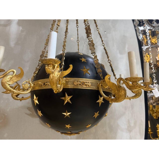 Metal Late 19th Century French Empire Globe Chandelier With Swans For Sale - Image 7 of 9