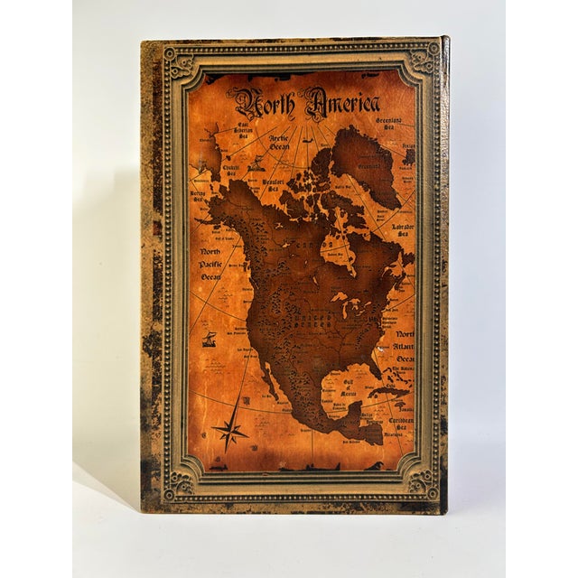 Traditional 2020s Vintage Decorative Faux Leather Quarto Book Box, Kunstversteck's Vintage Style Book Box "Treasure Chest Map" Leather Look For Sale - Image 3 of 5