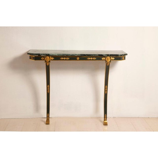 Empire Console Table with Green Alps Marble Top and Gold-Plated Friezes, 1970s For Sale - Image 4 of 12