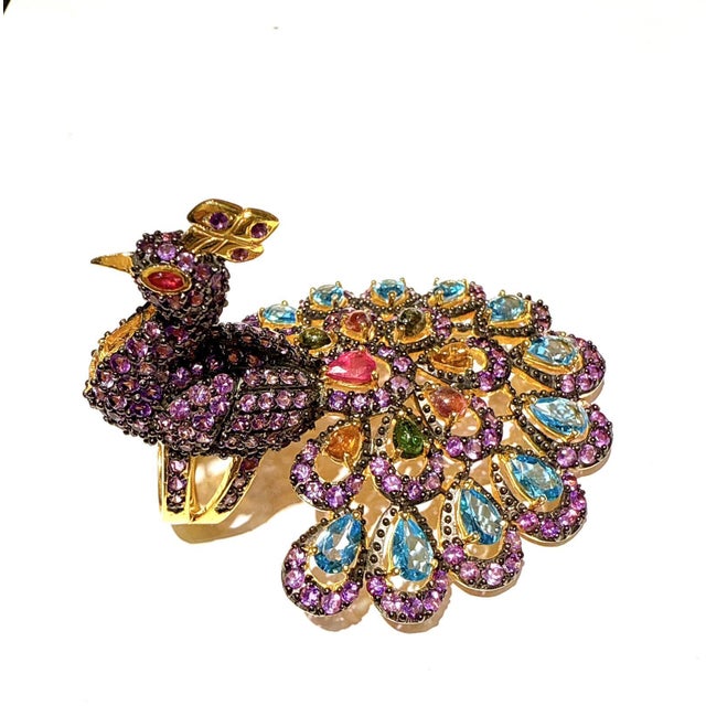 Late 20th Century Bochic "Peacock" Vintage Diamond, Sapphire, Ruby & Gem Ring Set 18K Gold & Silver For Sale - Image 5 of 18