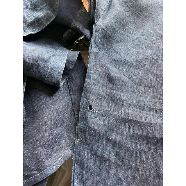 Japanese Two-Piece Indigo Asa Kyogen Festival Costume Meiji Period For Sale - Image 14 of 14