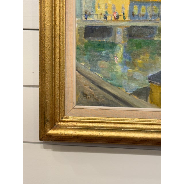 This a bright and cheerful oil on canvas of a city scene in Copenhagen. It shows the vibrant scene of the city's waterways...