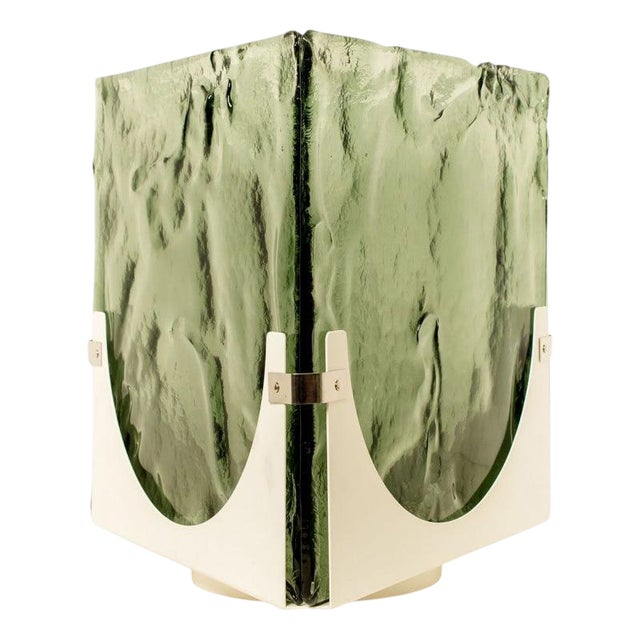 Large Cube Shaped Green Glass Table Light from Leucos, 1970 For Sale
