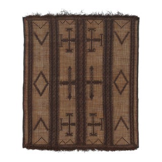 Vintage Tuareg Mat, Beige-Brown With Bold Tribal Geometric Motifs - Rug & Kilim For Sale