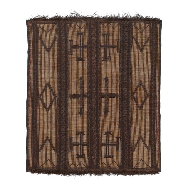 Vintage Tuareg Mat, Beige-Brown With Bold Tribal Geometric Motifs - Rug & Kilim For Sale