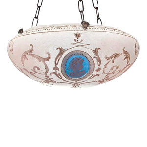 Pairpoint Vienna Hand-Painted Neo-Classical Wedgwood Blue Pendant, 1920s