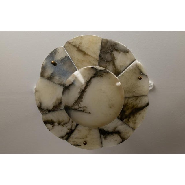 French Art Deco Alabaster and Brass Pendant Light with Segmented Shade, 1920s For Sale - Image 9 of 18