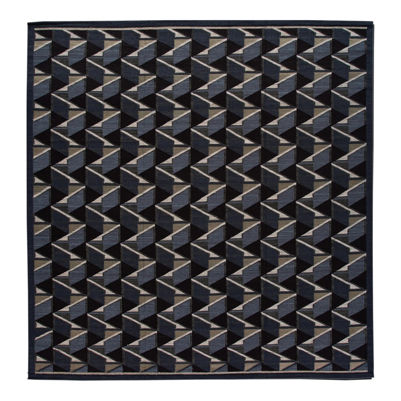 Square Modern Swedish Style Handmade Abstract Wool Rug With Black Field ...