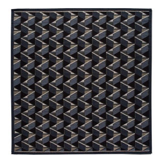 Square Modern Swedish Style Handmade Abstract Wool Rug With Black Field For Sale