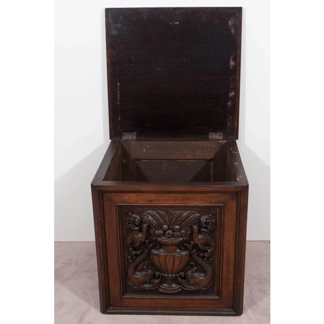 Vintage Black Forest Hand Carved Wood Box With Dolphin and Urn Decorations For Sale - Image 4 of 5