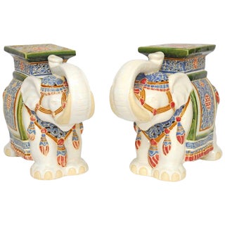 Chinese Ceramic Elephant Garden Stools - A Pair For Sale