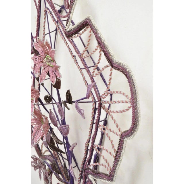 Early 20th Century French Victorian Glass Beaded Purple Flower Casket Wreath Wall Art Sculpture (B) For Sale - Image 10 of 11