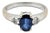 Late 20th Century Three-Stone Blue Oval Gia Sapphire & Diamond Ring in 18k White Gold - Size 6.75 For Sale
