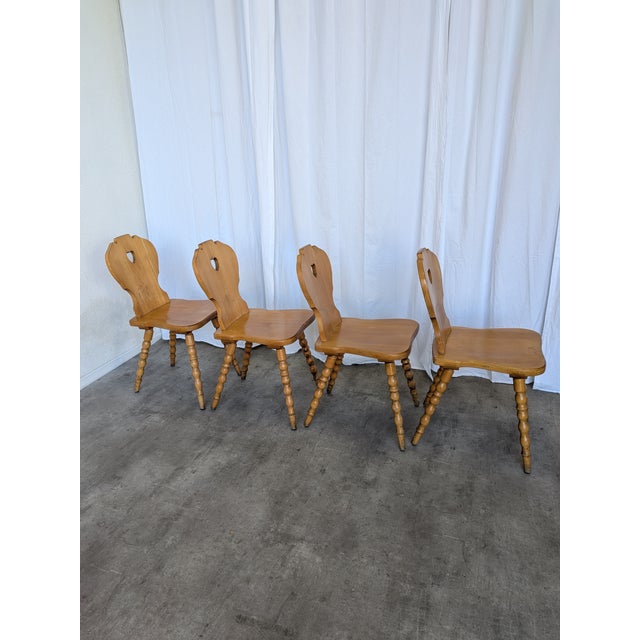 Vintage Tyrolean Farmhouse Heart Cutout Wooden Dining Chairs, 1970s, Set of 4 For Sale - Image 4 of 18
