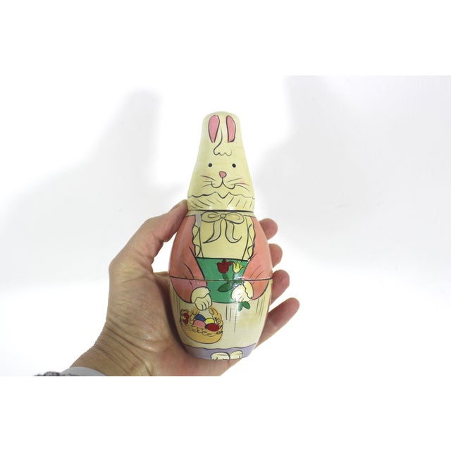 Vintage Easter Bunny Rabbit and Egg Stacking Dolls Hand Painted Wood For Sale - Image 4 of 7