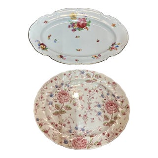 Shabby Chic Foral Platters, Pair For Sale