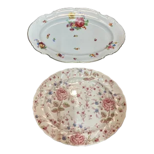 Shabby Chic Foral Platters, Pair
