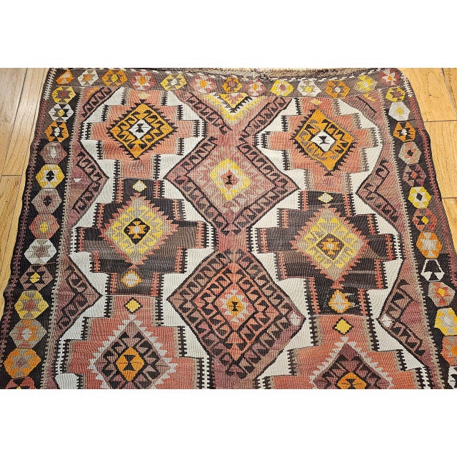 Vintage Kurdish Kilim Gallery Rug, Handwoven Wool, Allover Geometric Pattern, 5x14.5 For Sale - Image 10 of 14