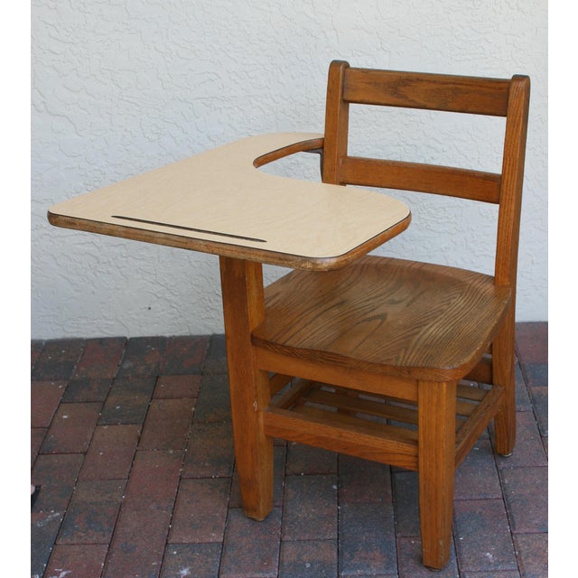 20th Century Arts and Crafts Tiger Oak Right Handed School Desk With