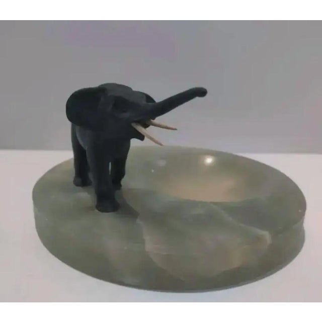 Metal Vienna Austrian Bronze Elephant on Green Onyx Marble Tray, Circa 1920s For Sale - Image 7 of 9