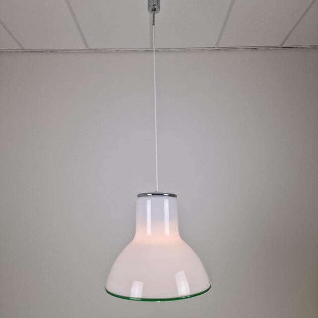 Mid-Century Modern Mid-Century Modern Italian Murano Cased Glass Pendant Light with Green Trim, 1970s For Sale - Image 3 of 15