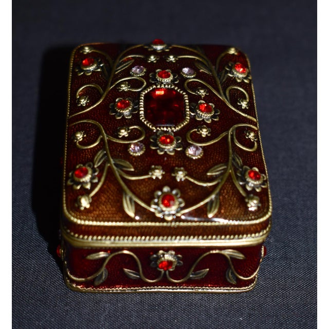 Vintage Two's Company Jeweled Enamel Trinket Box Burgundy Red Victorian Ornate For Sale - Image 10 of 16
