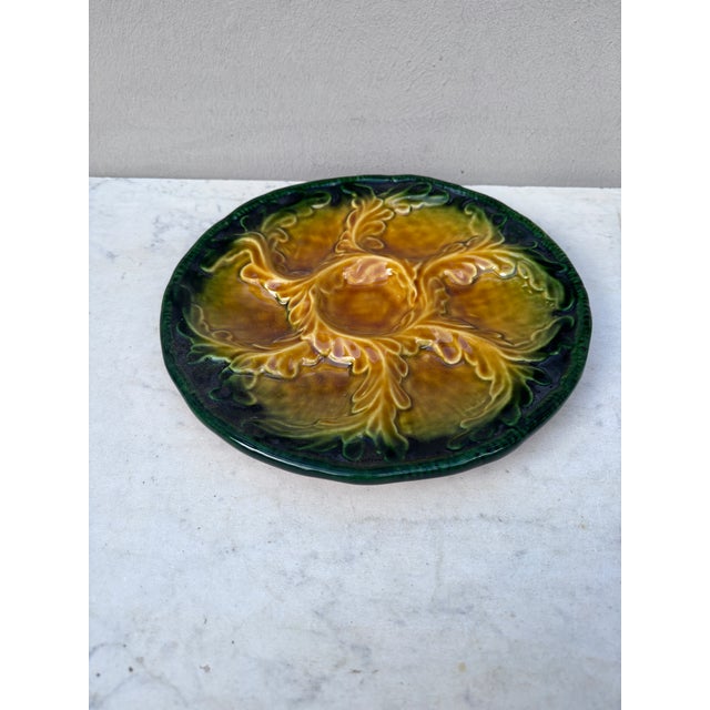 Mid-Century Majolica Oak Leaves Oyster Plate Vallauris.