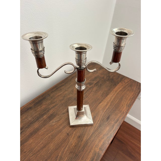Pair of Mahogany and Silver Plated Candelabras For Sale - Image 11 of 18