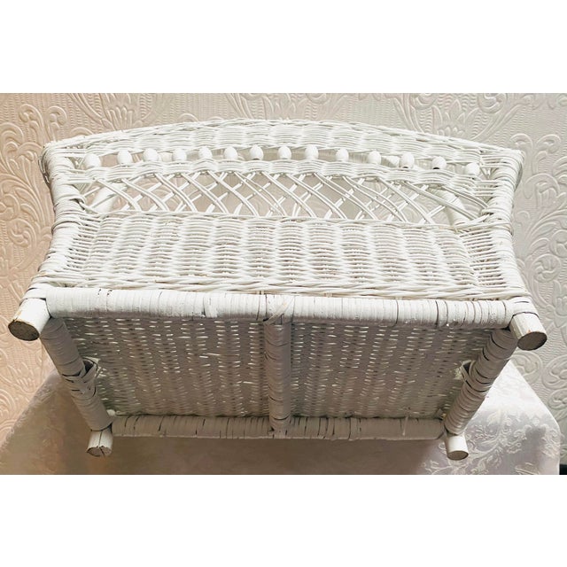 1960s Vintage Boho Beaded Wicker Fan Shaped Magazine Rack For Sale - Image 10 of 11