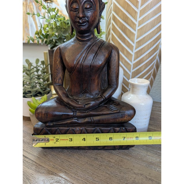 Vintage Hand Carved Wooden Buddha Statue Sculpture Meditation Figure 14” Thai For Sale - Image 11 of 12