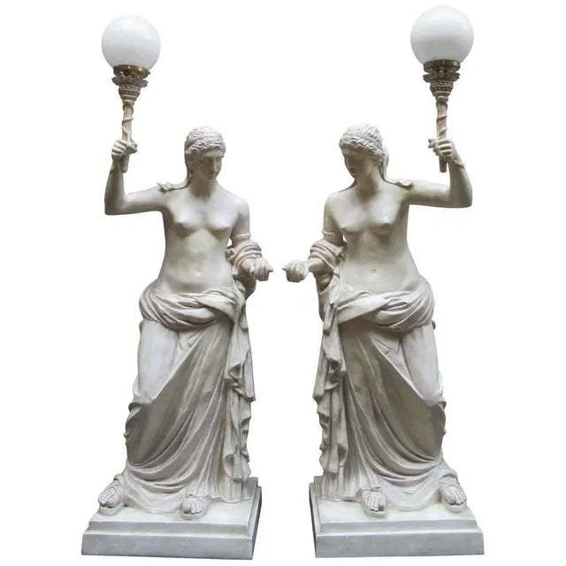 Sculpture Materials 20th Century Lamps Depicting Roman Women by M. Osman, Set of 2 For Sale - Image 7 of 7