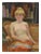 A nude portrait of a demure young lady seated on an Vintage couch in a library setting by Margaret Wherry Ziegler...