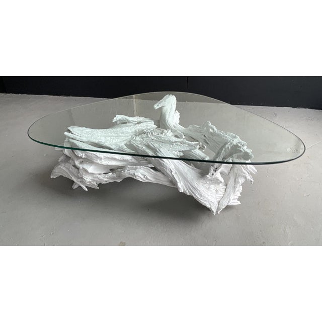 Mid-Century Modern 1960s Mid Century Modern Organic White Driftwood Coffee Table With Boomerang Glass Top For Sale - Image 3 of 5