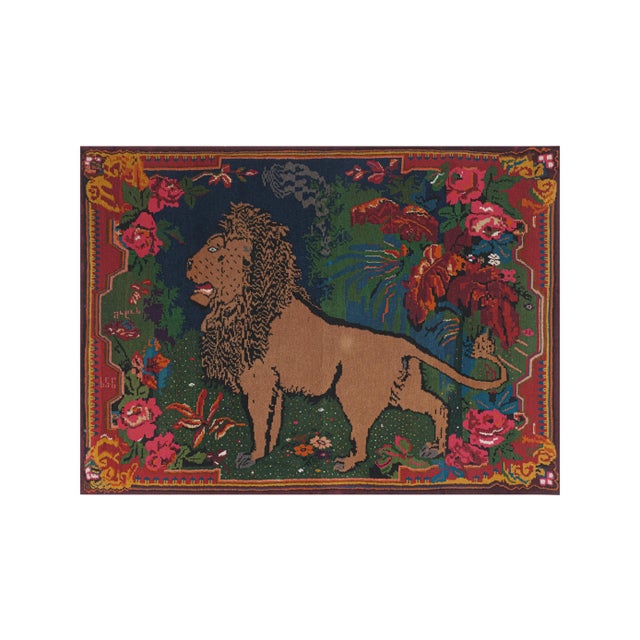 1960s Vintage Pictorial Lion Rug - Wall Tapestry 5'9'' X 7'11'' For Sale - Image 13 of 13