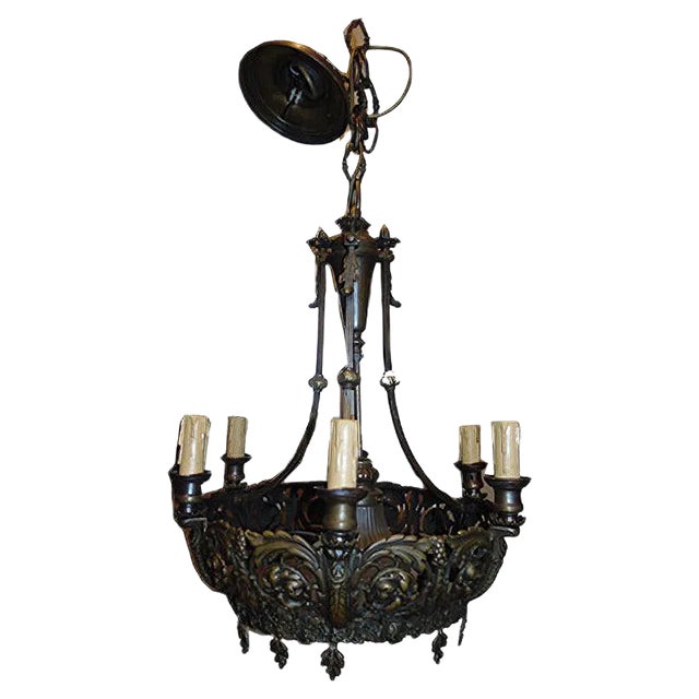 Antique Art Nouveau Brass Chandelier For Sale