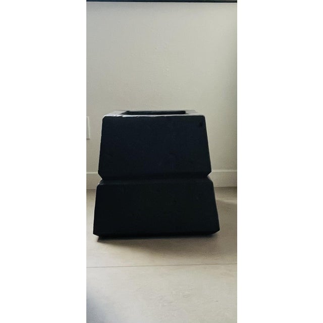 One of a Kind Large Vintage Post Modern Planter. Custom 1980's Mayan Deco Anthracite Textured Plaster Excellent Vintage...