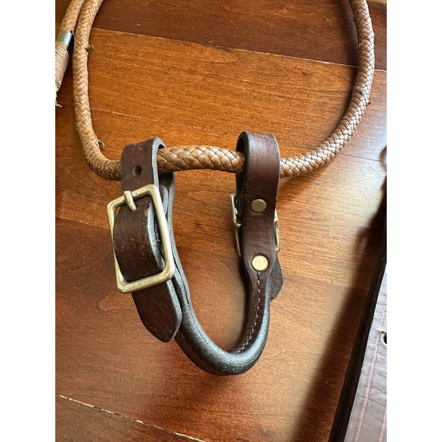 Gucci Vintage English 80” Braided Plaited Leather, Stainless Steel Equestrian Horse Rein For Sale - Image 4 of 16