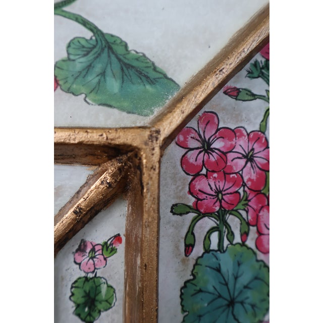 1960s Italian Reverse-Painted Geranium Glass Giltwood Mirror For Sale - Image 9 of 18